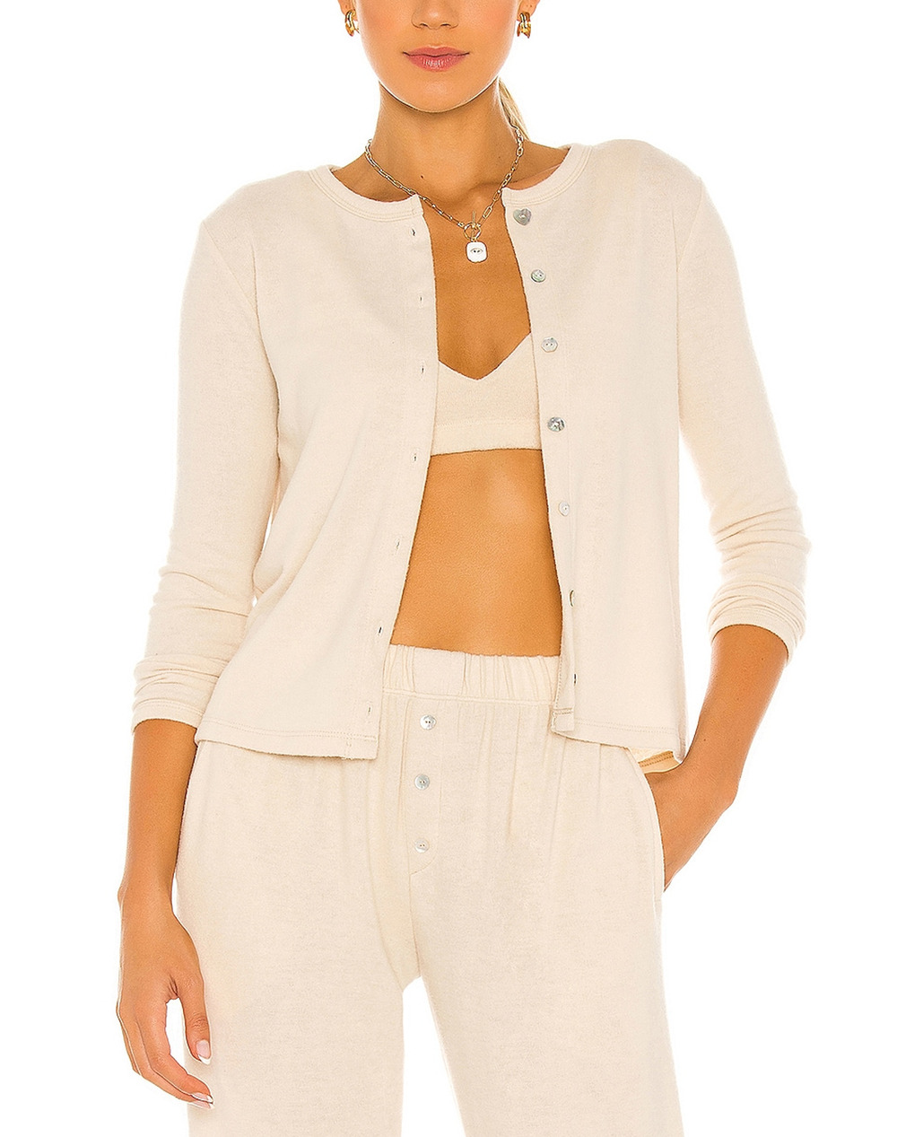 Donni. Cozy Creme Button Front Knit Cardigan Size S